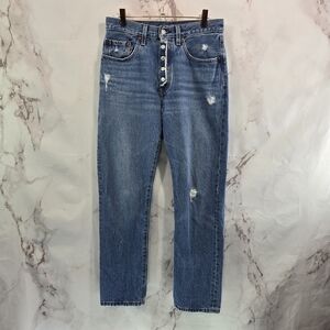 Levis 501 Jeans Womens 26 X 27 Distressed Exposed Button High Rise Denim Crop